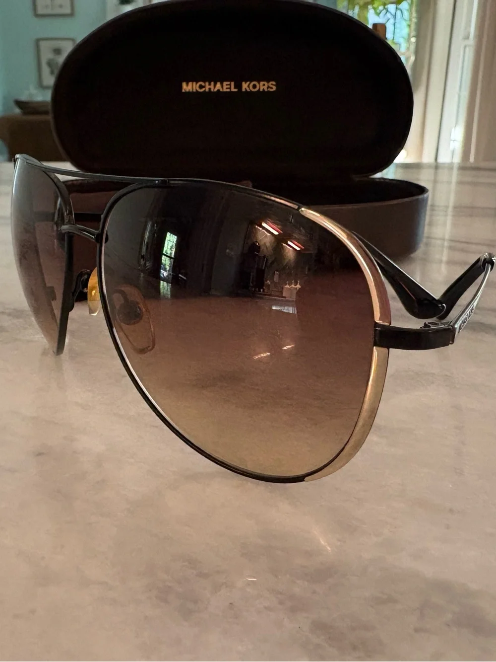Michael Kors Black and Gold Aviator Sunglasses